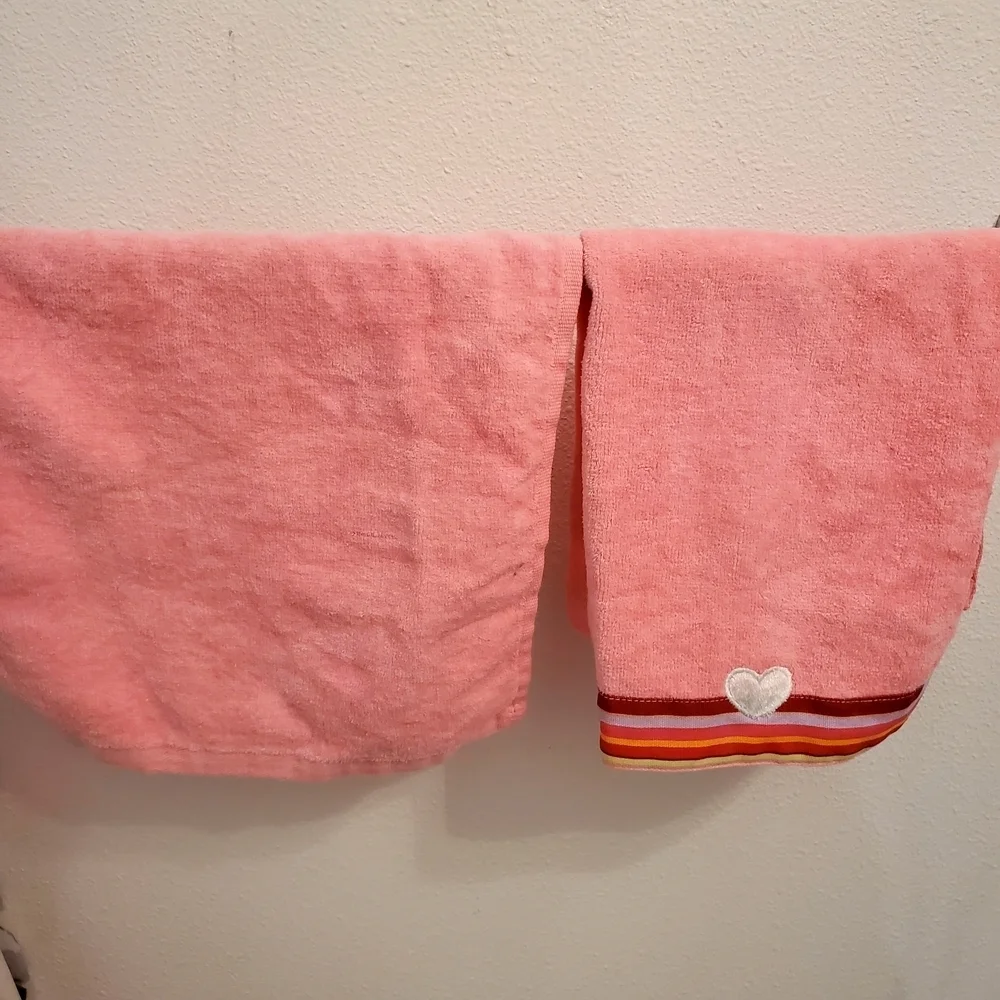 Pink Heart-Embroidered Kids Towel Set